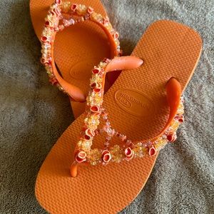 Havaianas hand beaded one-of-a kind flips flops